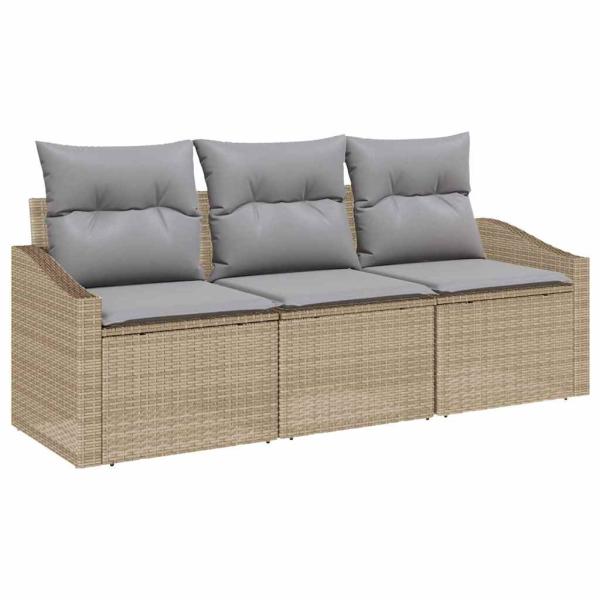 3-teiliges Garten-Sofa Set mit Kissen Beige Poly Rattan