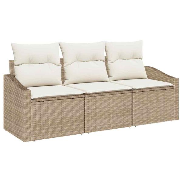 3-teiliges Garten Sofa Set mit Kissen Beige Poly Rattan