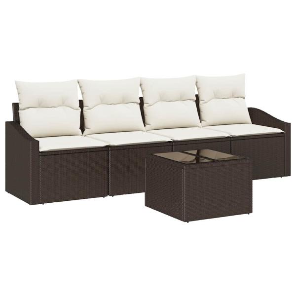 5-teilige Garten Sofa Set mit Kissen Braun Poly Rattan