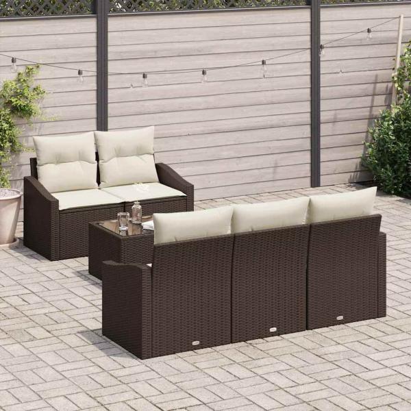 6-teiliges Garten Sofa Set mit Kissen Braun Poly Rattan