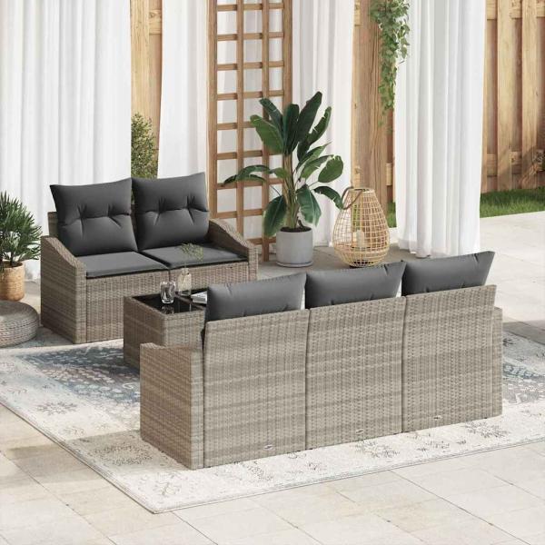 ARDEBO.de - 6-Teiliges Garten Sofa Set mit Kissen Hellgraues Rattan