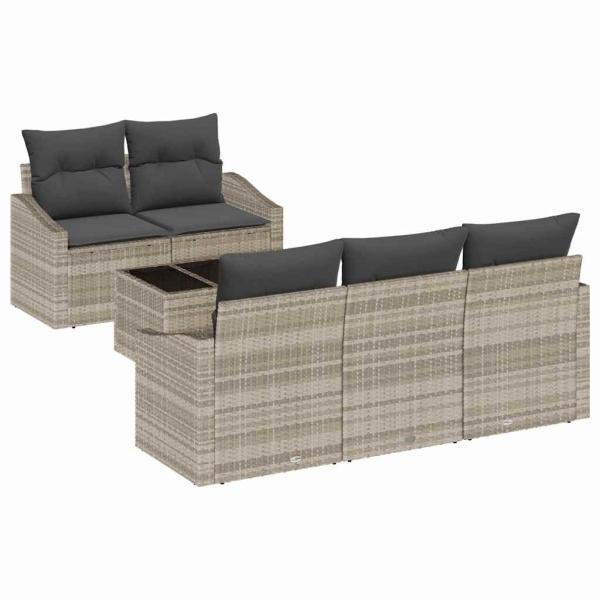 6-Teiliges Garten Sofa Set mit Kissen Hellgraues Rattan