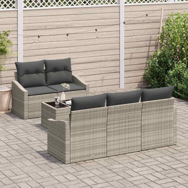 6-Teiliges Garten Sofa Set mit Kissen Hellgraues Rattan