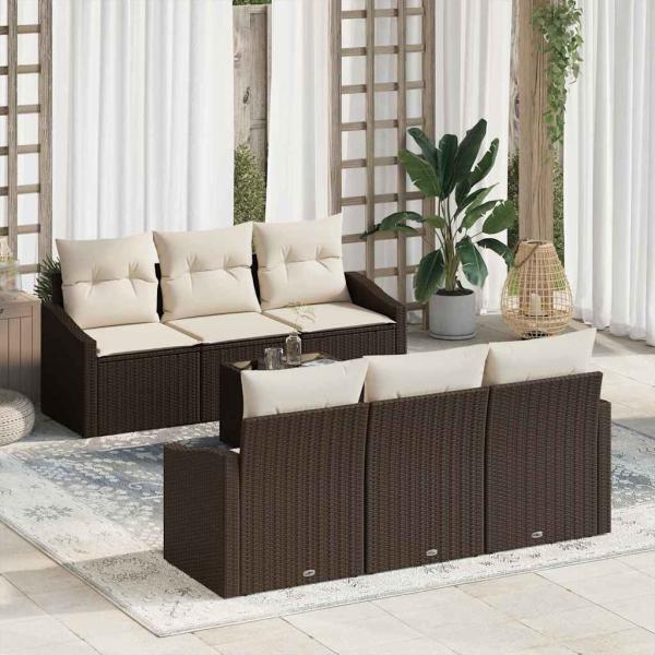 ARDEBO.de - 7-teiliges Garten-Sofa-Set mit Kissen Braun Poly-Rattan