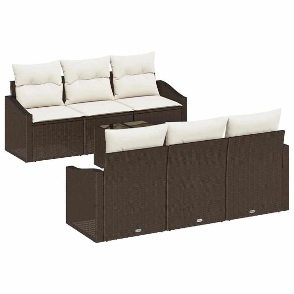 7-teiliges Garten-Sofa-Set mit Kissen Braun Poly-Rattan