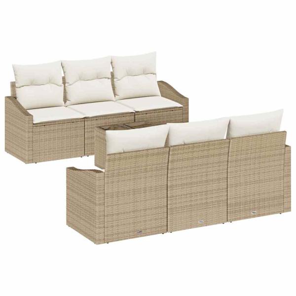 7-teiliges Garten-Sofa-Set mit Kissen Beige Poly Rattan