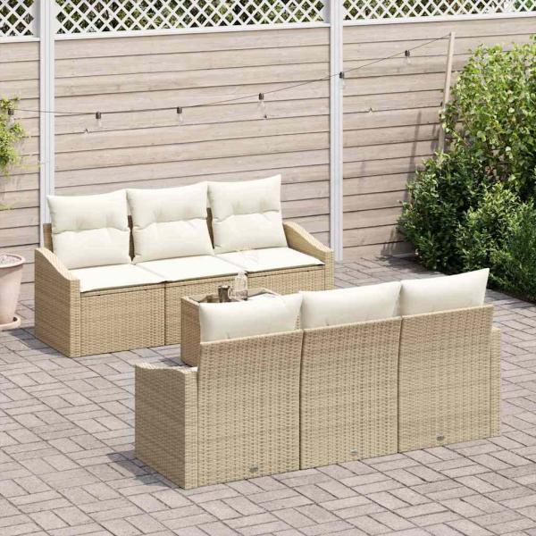7-teiliges Garten-Sofa-Set mit Kissen Beige Poly Rattan