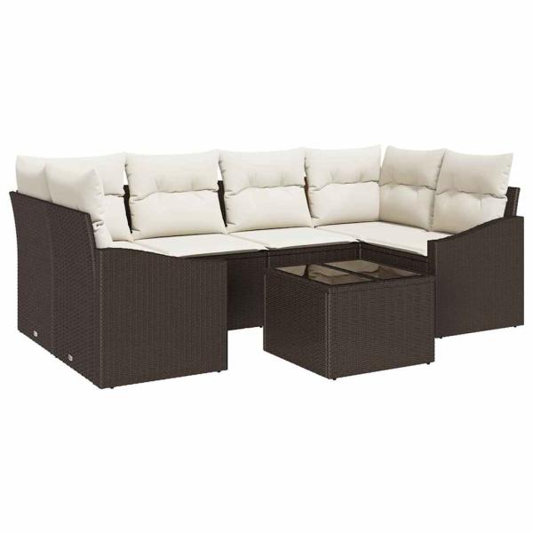 7-teiliges Garten Sofa Set mit Kissen Braun Poly Rattan
