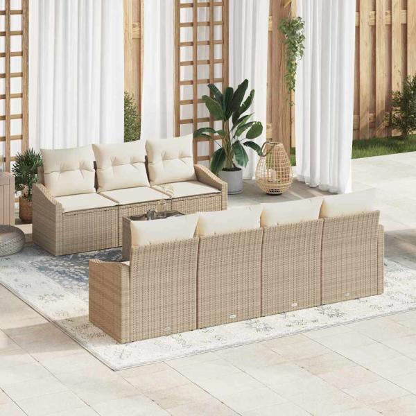 ARDEBO.de - 8-teiliges Garten-Sofa-Set mit Kissen in Beige Poly-Rattan