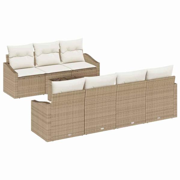 8-teiliges Garten-Sofa-Set mit Kissen in Beige Poly-Rattan