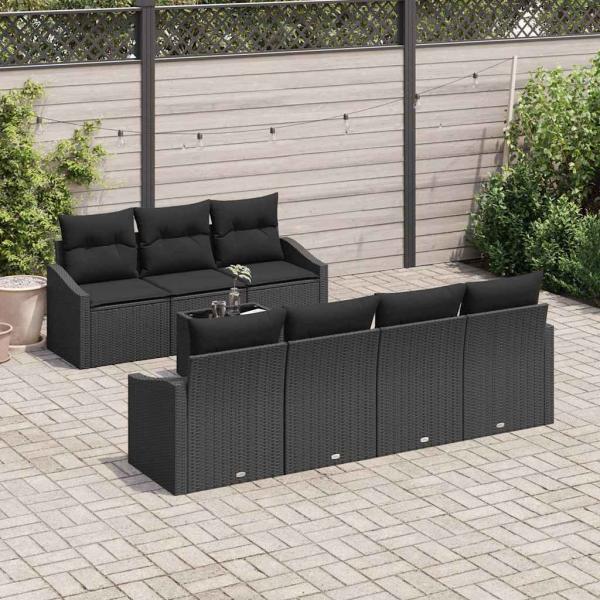 8-teiliges Garten-Sofa-Set mit Kissen Schwarz Poly-Rattan