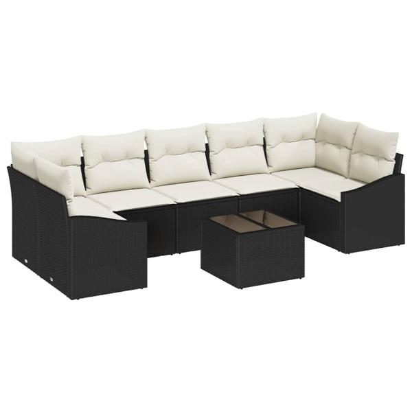 8-teiliges Garten Sofa Set mit Kissen Schwarz Poly Rattan