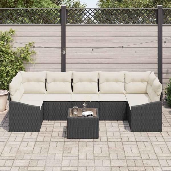 8-teiliges Garten Sofa Set mit Kissen Schwarz Poly Rattan