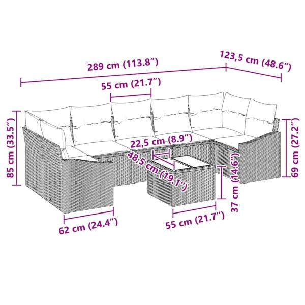 8-teiliges Garten Sofa Set mit Kissen Schwarz Poly Rattan