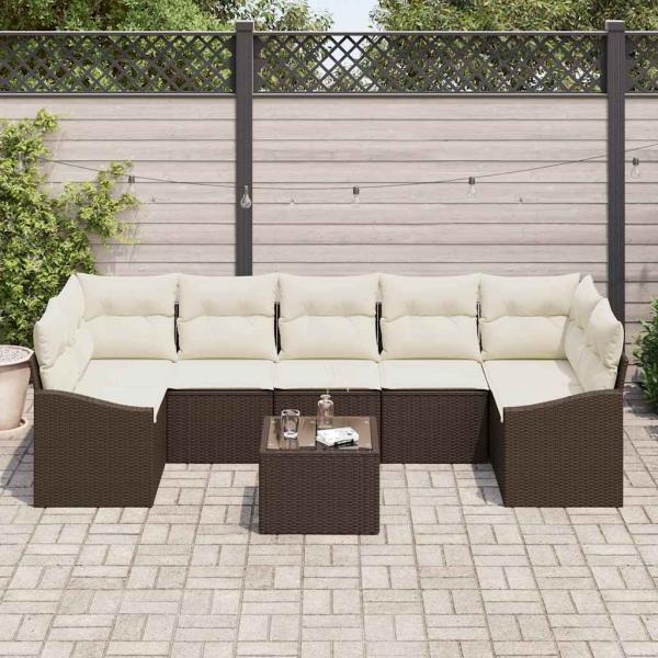 8-teilige Garten-Sofa-Garnitur mit Kissen aus braunem Poly Rattan