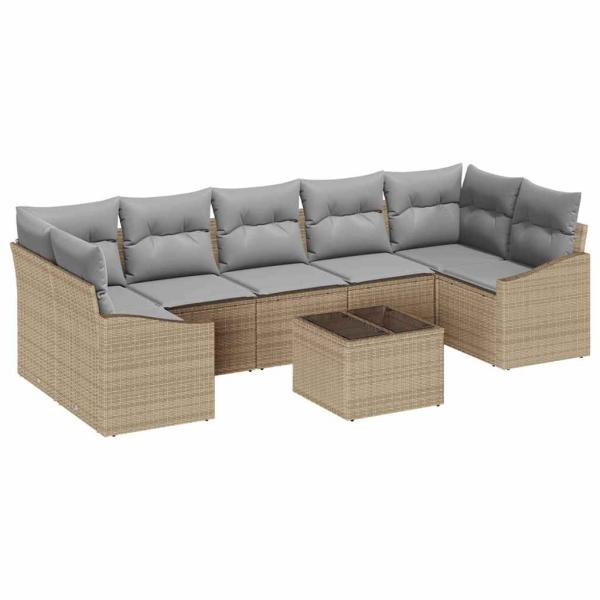 8-teiliges Garten Sofa Set mit Kissen Beige Poly Rattan