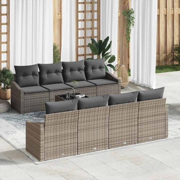 ARDEBO.de - 9-teiliges Garten Sofa Set mit Kissen Grau Poly Rattan