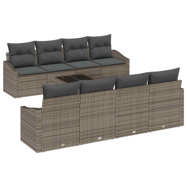 9-teiliges Garten Sofa Set mit Kissen Grau Poly Rattan