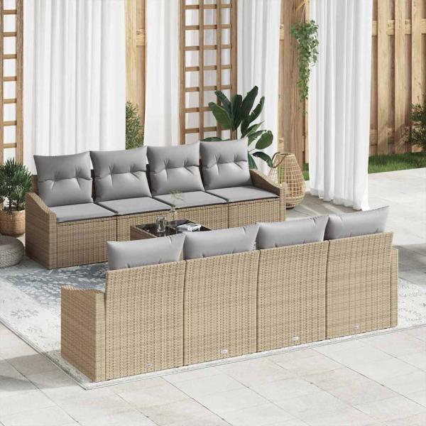 ARDEBO.de - 9-teiliges Garten Sofa Set mit Kissen Beige Poly Rattan