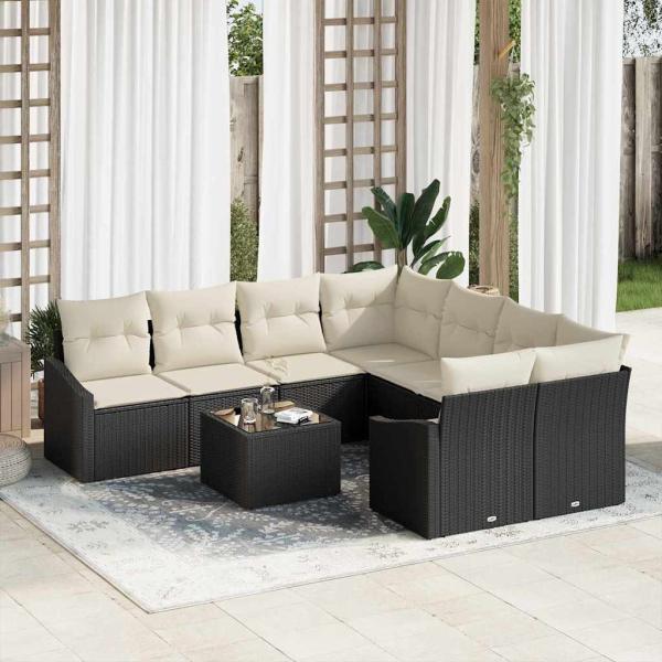 ARDEBO.de - 9-teiliges Garten-Sofaset mit Kissen Schwarz Poly Rattan