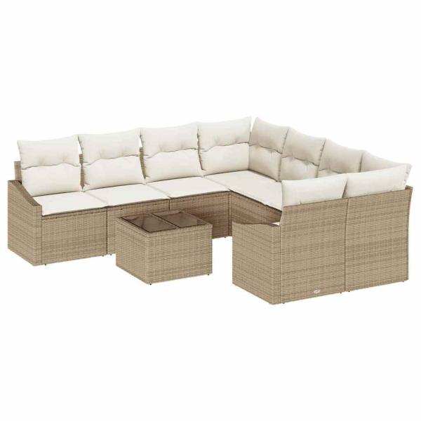 9-teiliges Garten-Sofa-Set mit Kissen in Beige aus Poly-Rattan