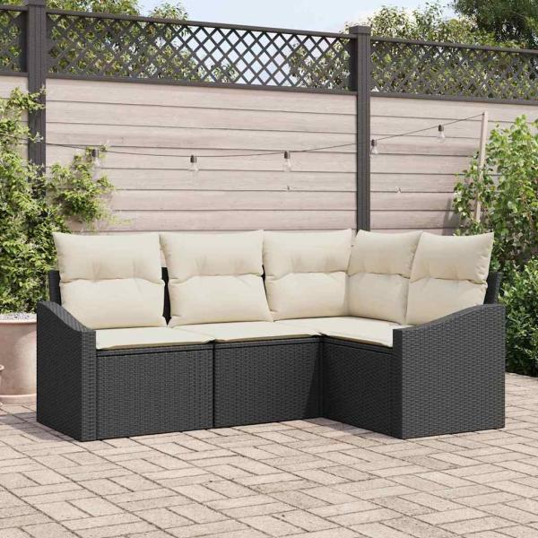 ARDEBO.de - 4-teiliges Garten-Sofa-Set mit Kissen in schwarzem Poly-Rattan