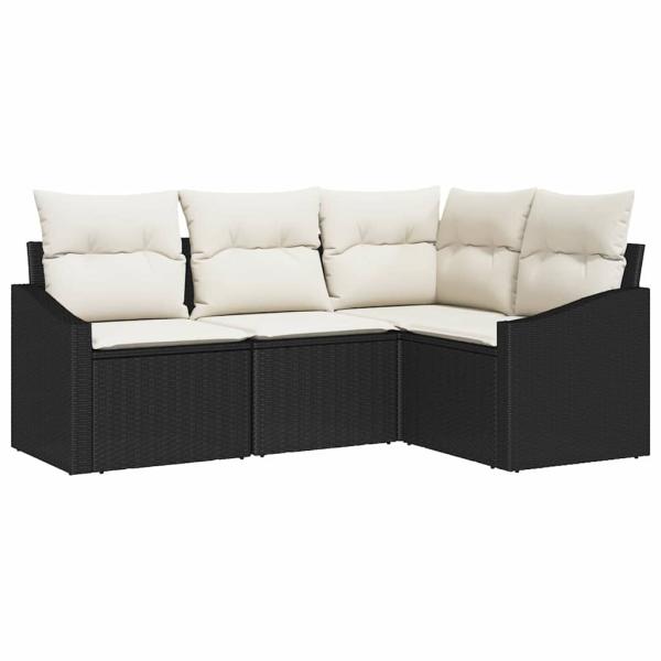 4-teiliges Garten-Sofa-Set mit Kissen in schwarzem Poly-Rattan