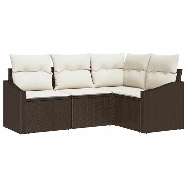 4-teiliges Garten-Sofa-Set mit Kissen Braun Poly-Rattan