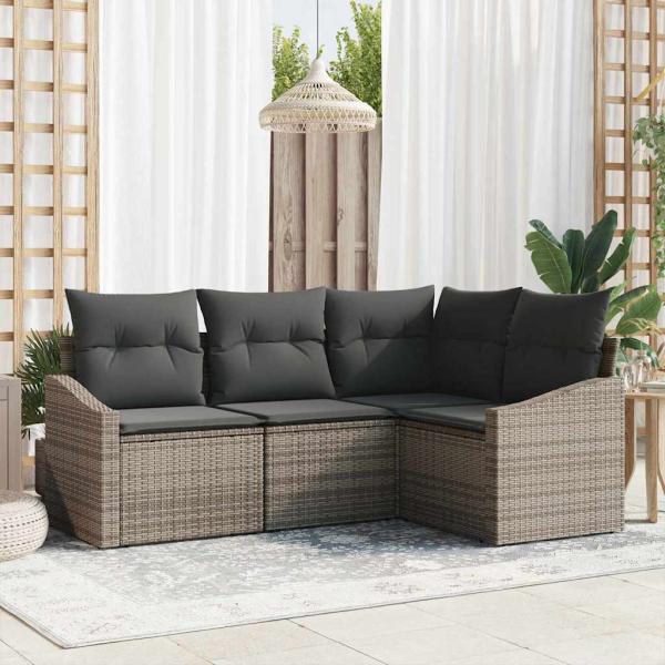 ARDEBO.de - 4-teiliges Garten Sofa Set mit Kissen Grau Poly-Rattan