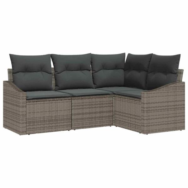 4-teiliges Garten Sofa Set mit Kissen Grau Poly-Rattan