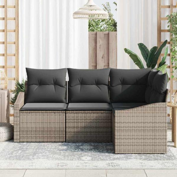 4-teiliges Garten Sofa Set mit Kissen Grau Poly-Rattan