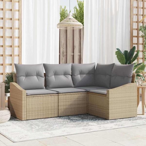 ARDEBO.de - 4-teiliges Garten-Sofa-Set mit Kissen Beige Poly Rattan