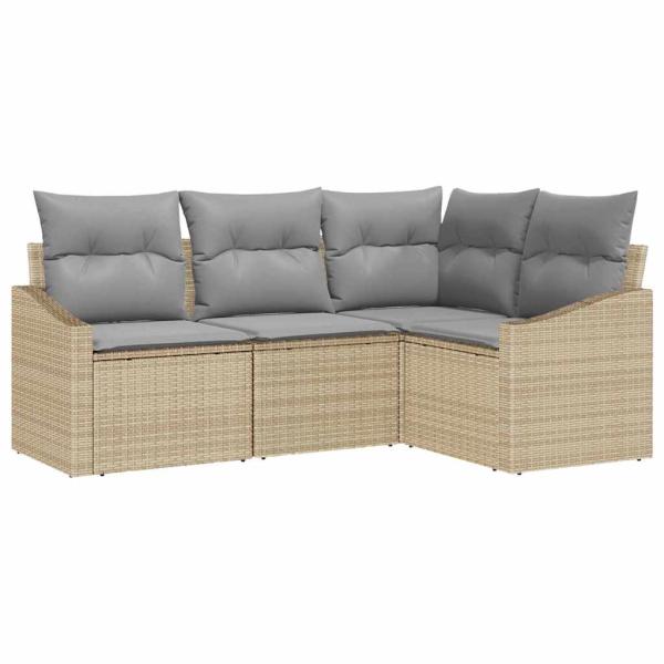 4-teiliges Garten-Sofa-Set mit Kissen Beige Poly Rattan