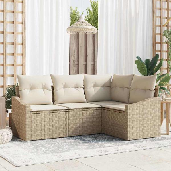 ARDEBO.de - 4-teiliges Garten-Sofa-Set mit Kissen Beige Poly Rattan