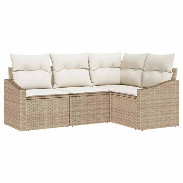 4-teiliges Garten-Sofa-Set mit Kissen Beige Poly Rattan