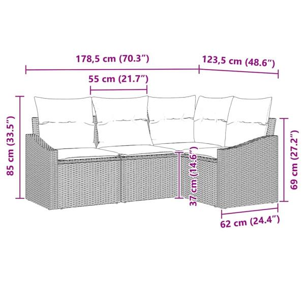 4-teiliges Garten-Sofa-Set mit Kissen Beige Poly Rattan