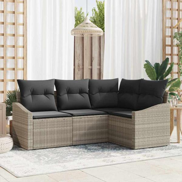 ARDEBO.de - 4-teiliges Garten-Sofa-Set mit Kissen hellgrau Poly-Rattan