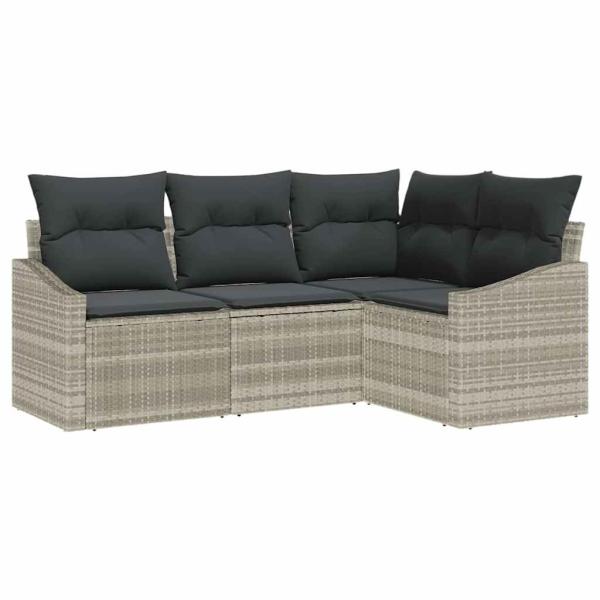 4-teiliges Garten-Sofa-Set mit Kissen hellgrau Poly-Rattan