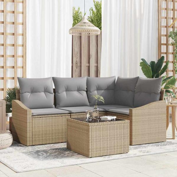 ARDEBO.de - 5-teiliges Garten Sofa Set mit Kissen Schwarz Poly Rattan