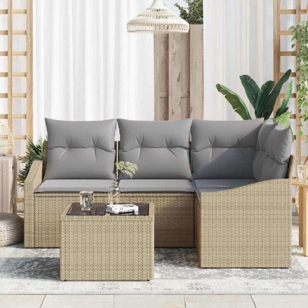 5-teiliges Garten Sofa Set mit Kissen Schwarz Poly Rattan