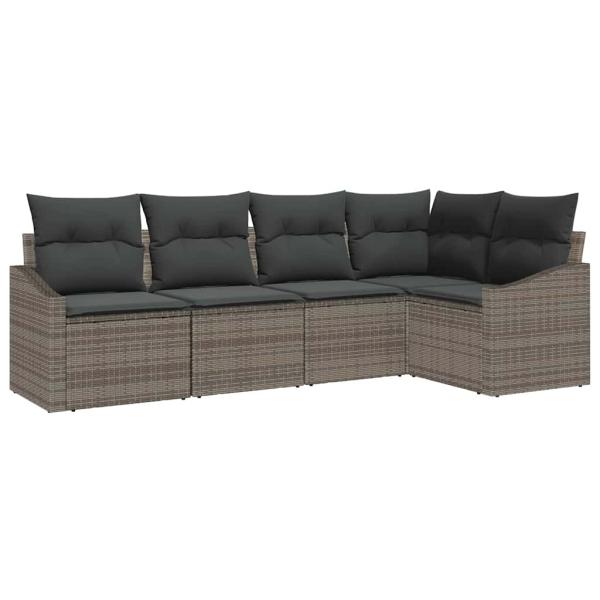 5-teiliges Garten Sofa Set mit Kissen Grau Poly Rattan