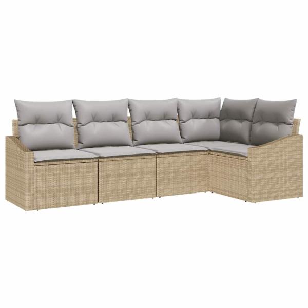 5-teiliges Garten-Sofa-Set mit Kissen Beige Poly Rattan