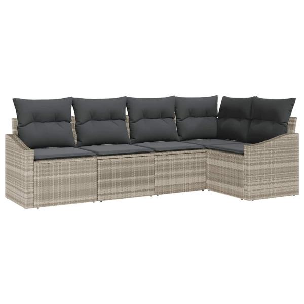 5-teiliges Garten-Sofa-Set mit Kissen Hellgrau Poly-Rattan
