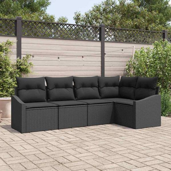 ARDEBO.de - 5-teiliges Garten Sofa Set mit Kissen Schwarz Poly-Rattan