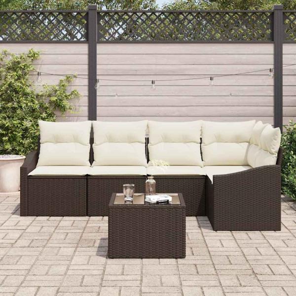 5-teiliges Garten-Sofa-Set mit Kissen in Grau aus Poly-Rattan