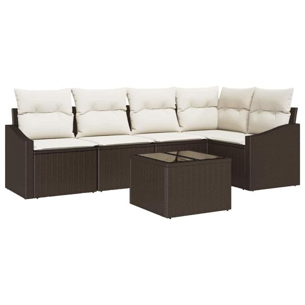 5-teiliges Garten-Sofa-Set mit Kissen in Grau aus Poly-Rattan