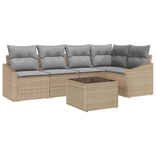 6-teiliges Garten-Sofa-Set mit Kissen Schwarz Poly-Rattan