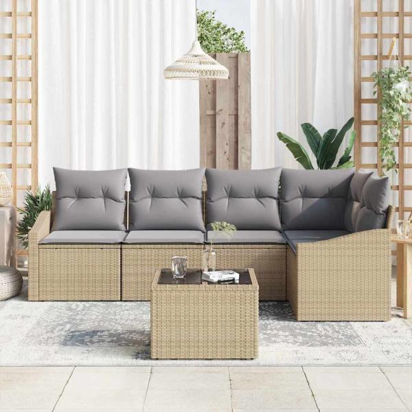 6-teiliges Garten-Sofa-Set mit Kissen Schwarz Poly-Rattan