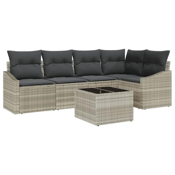 6-teiliges Garten-Sofaset mit Kissen Grau Poly-Rattan