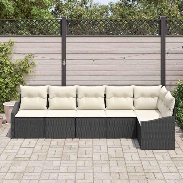 6-teiliges Garten-Sofa-Set mit Kissen Schwarz Poly-Rattan